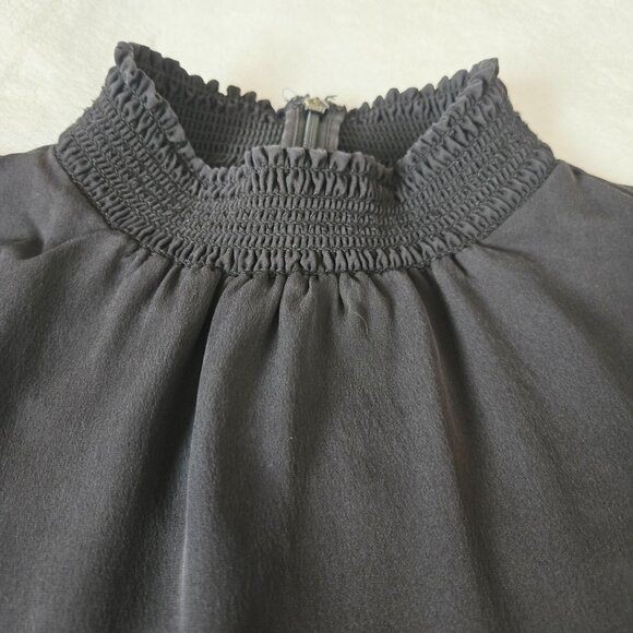 Elie Tahari Black 100% Silk Blouse with Sheer Floral Lace Sleeves Size XS - Picture 5 of 12